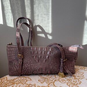 Brahmin Crocodile-Embossed Shoulder Bag in Mauve